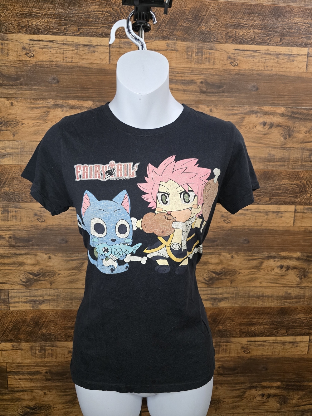 Fairy Tail✨️Black Graphic T-Shirt with Pink & Blue Characters